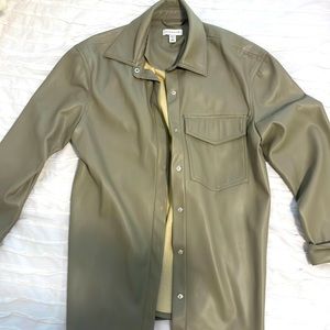 Faux leather shirt jacket